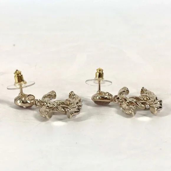 CHANEL Pink Pearl Logo Earrings